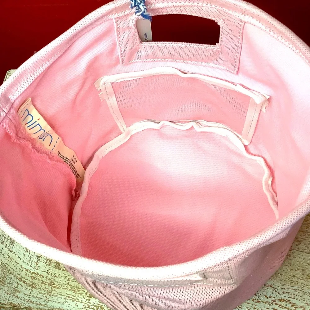MIMISH Metallic Pink Storage Bin Round Canvas 100% Cotton With Zipper & …